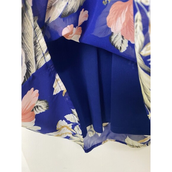 Lulus Tunic Dress Size S Blue Floral Slit Long Sleeves Chiffon Mini Office Party - Picture 13 of 14